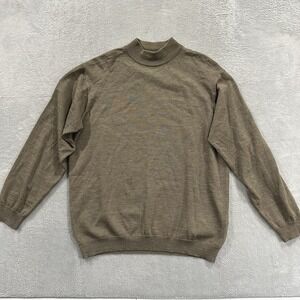 Halogen Sweater Men's L - XL Extra Fine Merino Wool Mock Neck Long Sleeve Beig